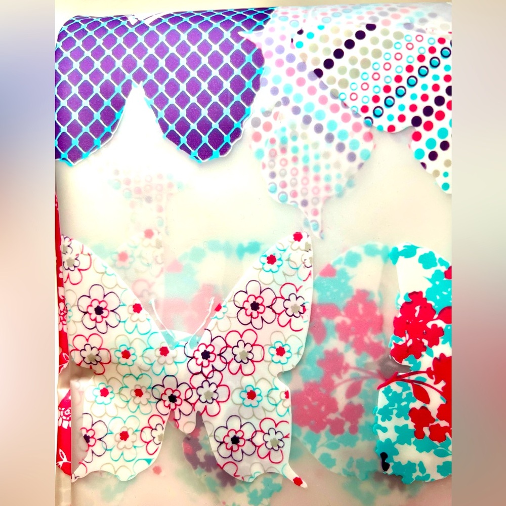 Buttery Dreams Peva Shower Curtain Pink Blue Purple Patterns Flowers Polka Dots
